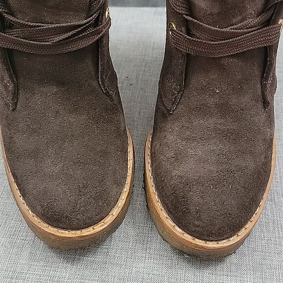Tory Burch Hillary Brown Suede Leather heeled Lace-up Bootie, women's SZ 7.5 - Picture 4 of 11